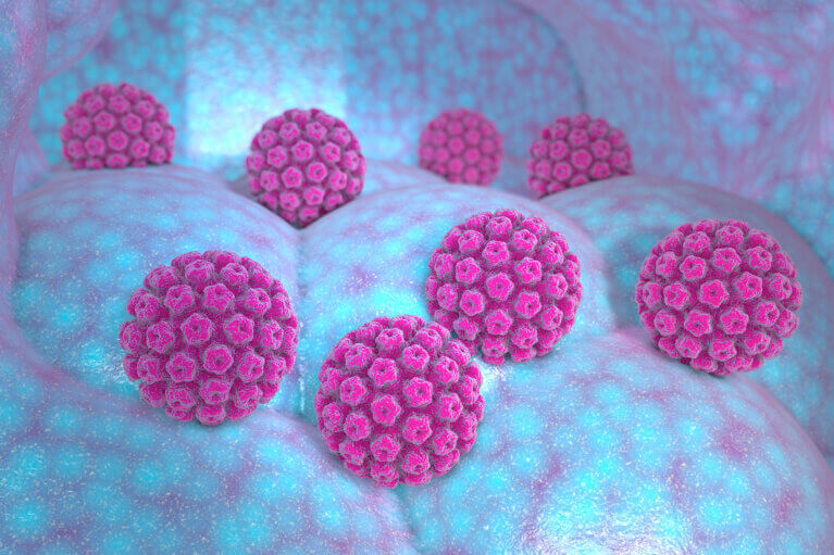 Illustration av celler och virus.
